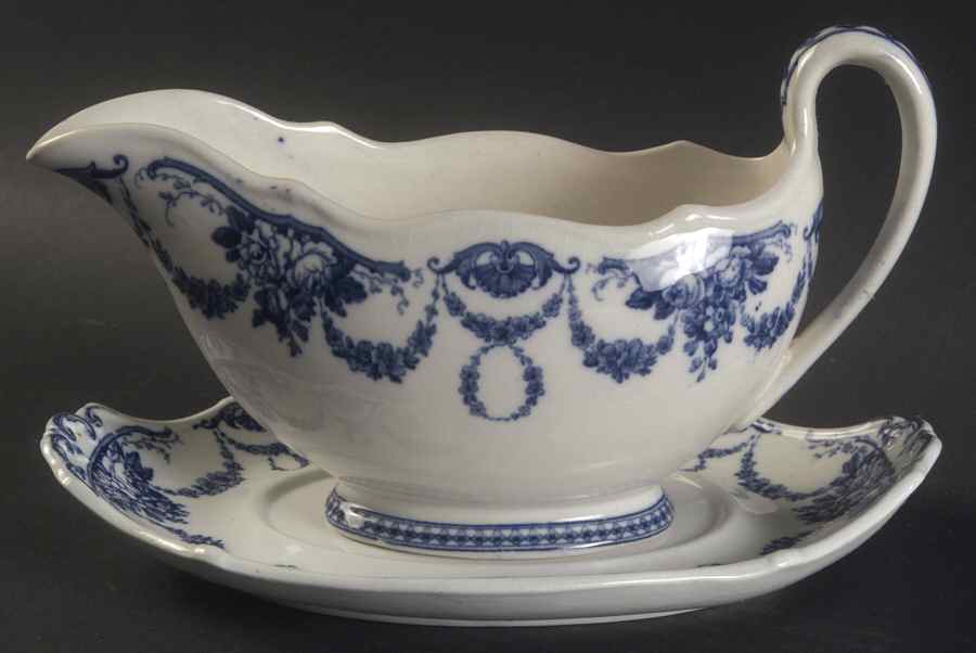 Grosvenor Blue (No #, No Trim) Gravy Boat & Underplate by Wedgwood-1