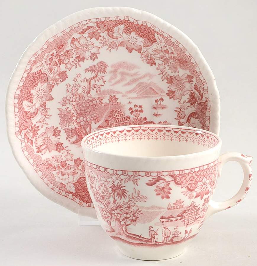 Seaforth Pink (Rope Edge, Scallop) Flat Cup & Saucer Set by Wood & Sons-1