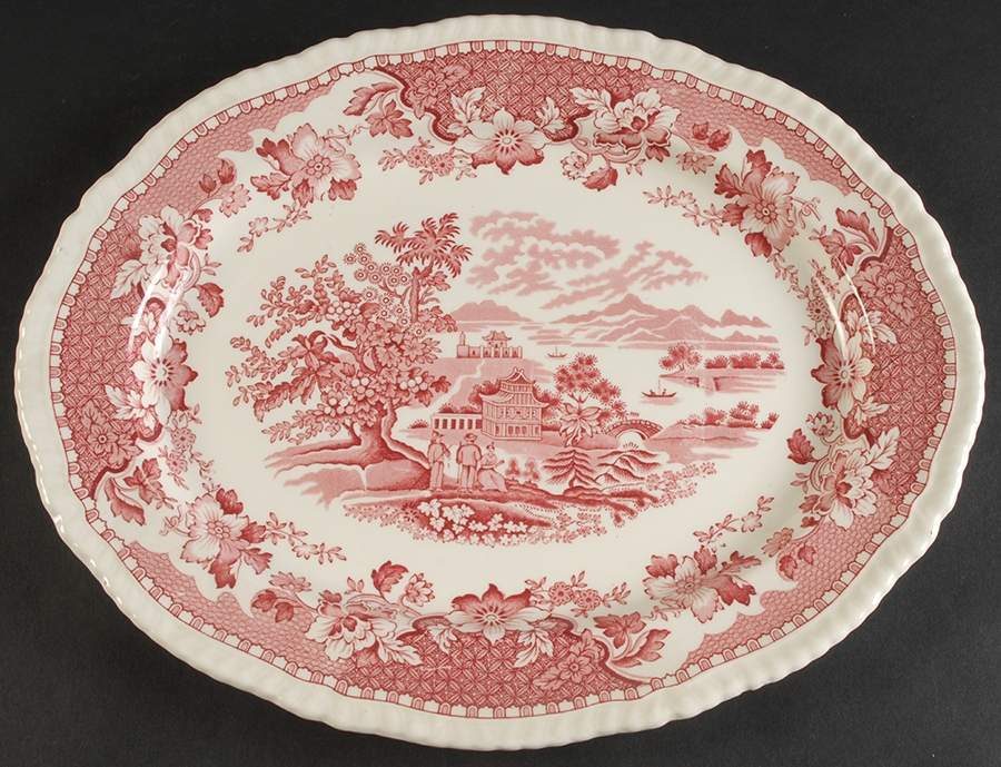 Seaforth Pink (Rope Edge, Scallop) 14" Oval Serving Platter by Wood & Sons-1