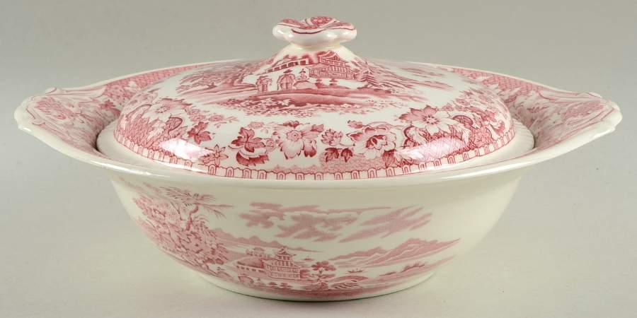 Seaforth Pink (Rope Edge, Scallop) Round Covered Vegetable by Wood & Sons-1