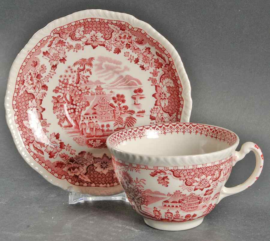 Seaforth Pink (Rope Edge, Scallop) Flat Cup & Saucer Set by Wood & Sons-1