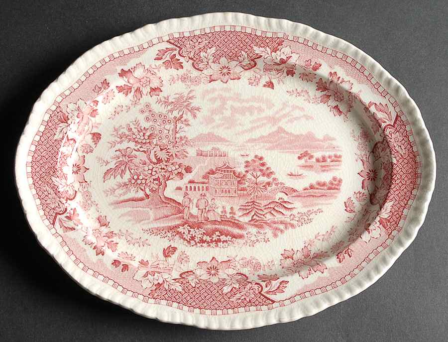 Seaforth Pink (Rope Edge, Scallop) 10" Oval Serving Platter by Wood & Sons-1