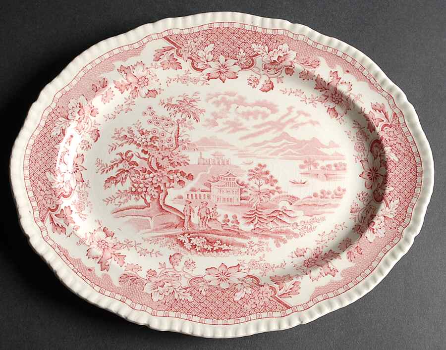 Seaforth Pink (Rope Edge, Scallop) 12" Oval Serving Platter by Wood & Sons-1