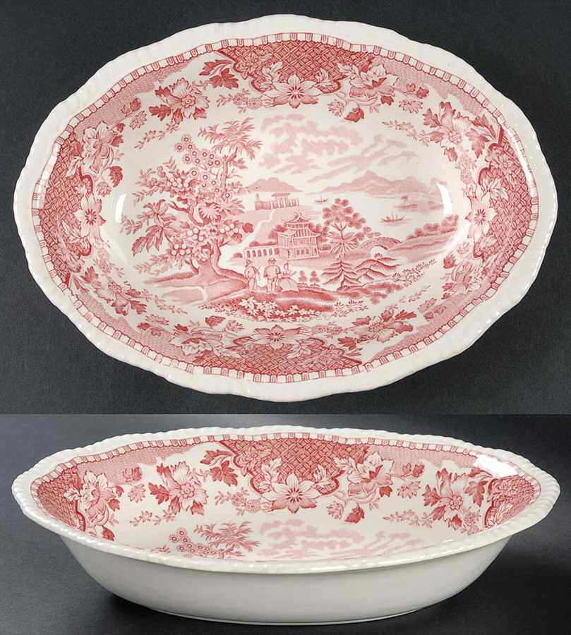 Seaforth Pink (Rope Edge, Scallop) 9" Oval Vegetable Bowl by Wood & Sons-1