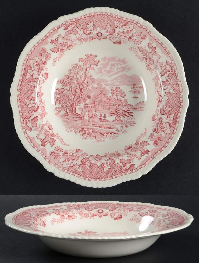 Seaforth Pink (Rope Edge, Scallop) Rim Soup Bowl by Wood & Sons-1