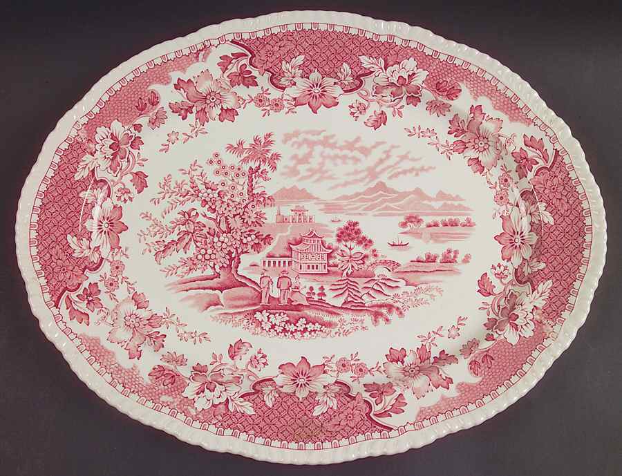 Seaforth Pink (Rope Edge, Scallop) 16" Oval Serving Platter by Wood & Sons-1