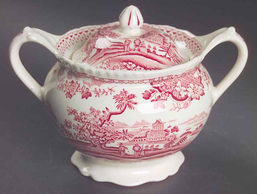 Seaforth Pink (Rope Edge, Scallop) Sugar Bowl & Lid by Wood & Sons-1