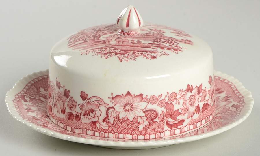 Seaforth Pink (Rope Edge, Scallop) Round Covered Butter by Wood & Sons-1