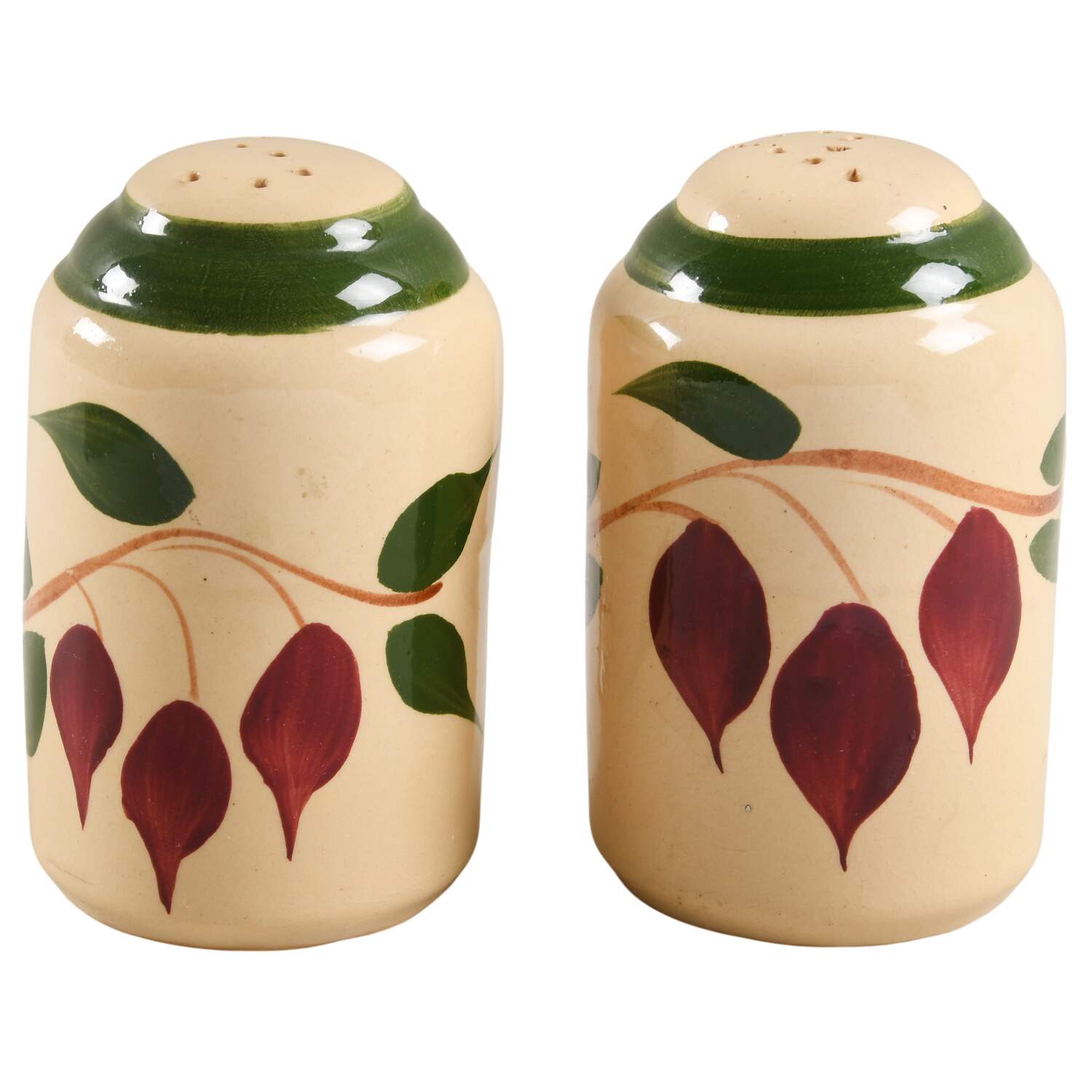 American Red Bud Barrel Shape Salt and Pepper Set by Watt Pottery-1