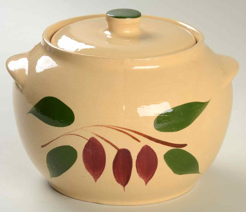 American Red Bud Bean Pot & Lid by Watt Pottery-1
