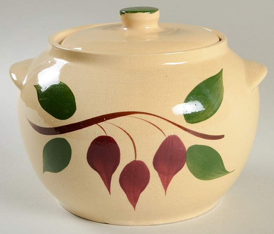 American Red Bud Small Bean Pot & Lid by Watt Pottery-1