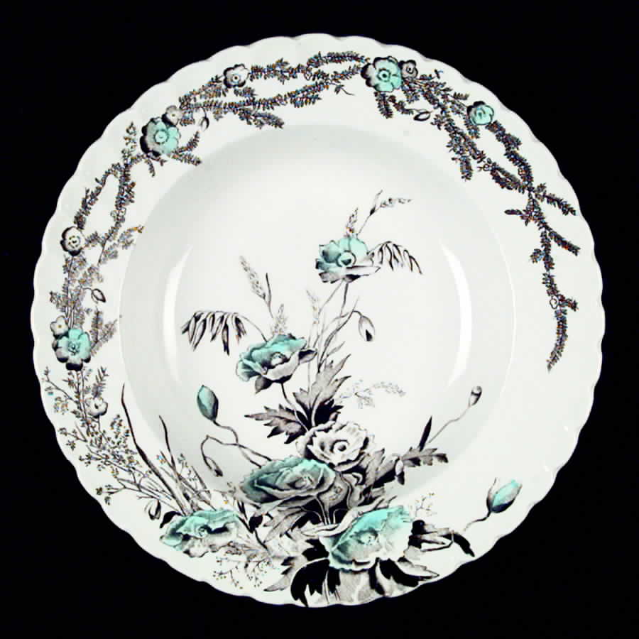 Harvest (Brown-Blue) Rim Soup Bowl by Arthur J Wilkinson-1