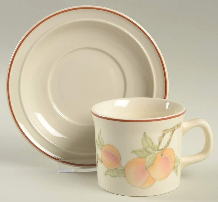 Peach Flat Cup & Saucer Set by Wedgwood-1