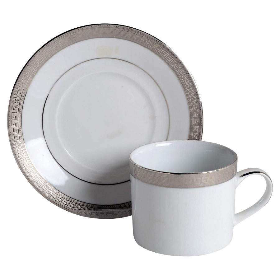 Pantheon Platinum Flat Cup & Saucer Set by Wallace Heritage (Japan)-1