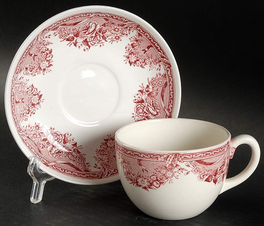 Salem College Pink Flat Cup & Saucer Set by Wedgwood-1