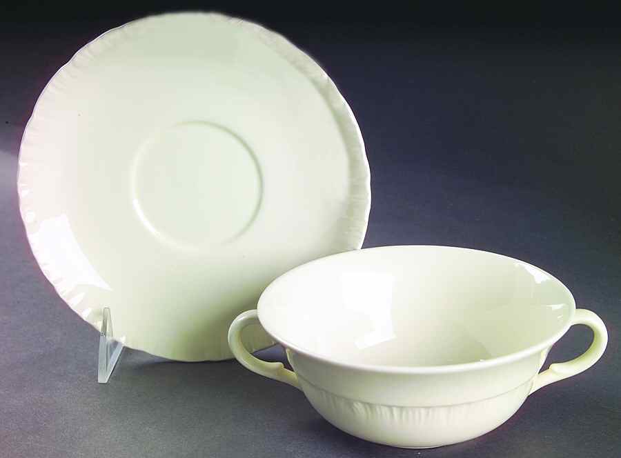 Shell Edge Flat Cream Soup Bowl & Saucer Set by Wedgwood-1