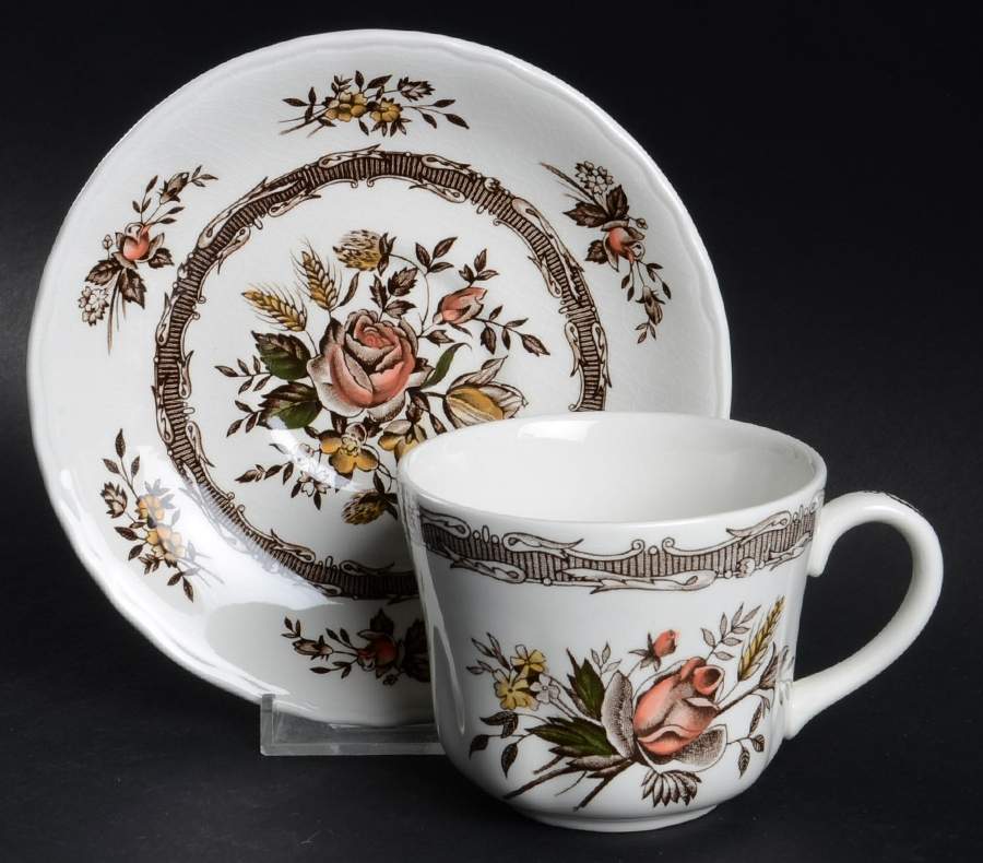 Rosedale Brown (No Rope Edge) Flat Cup & Saucer Set by Wood & Sons-1