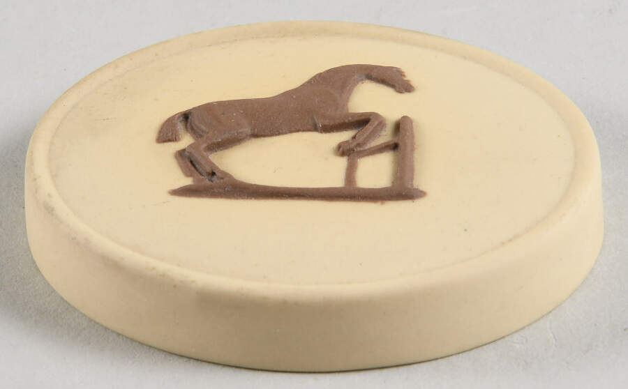 Taupe on Cane Jasperware Lid for 2" Mini Oval Box by Wedgwood-1