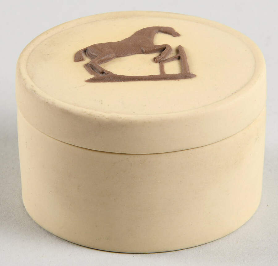 Taupe on Cane Jasperware Mini Oval Box & Lid by Wedgwood-1