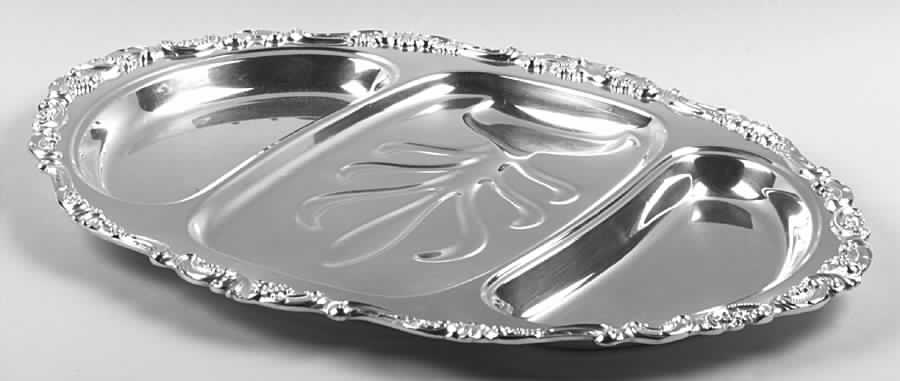 Baroque (Silverplate, Hollowware, Older) Large Plated Meat Platter-3 Part by Wallace Silver-1