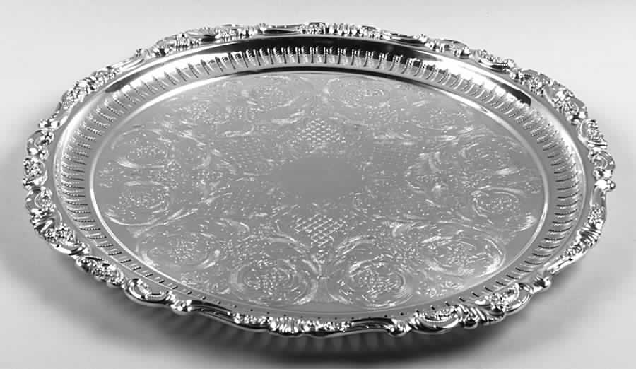Baroque (Silverplate, Hollowware, Older) 18" 3-Toed Silverplate Round Tray by Wallace Silver-1