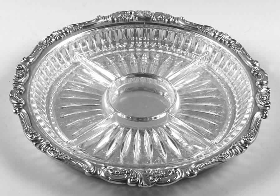 Baroque (Silverplate, Hollowware, Older) Gallery Tray with 5-Part Glass Liner by Wallace Silver-1