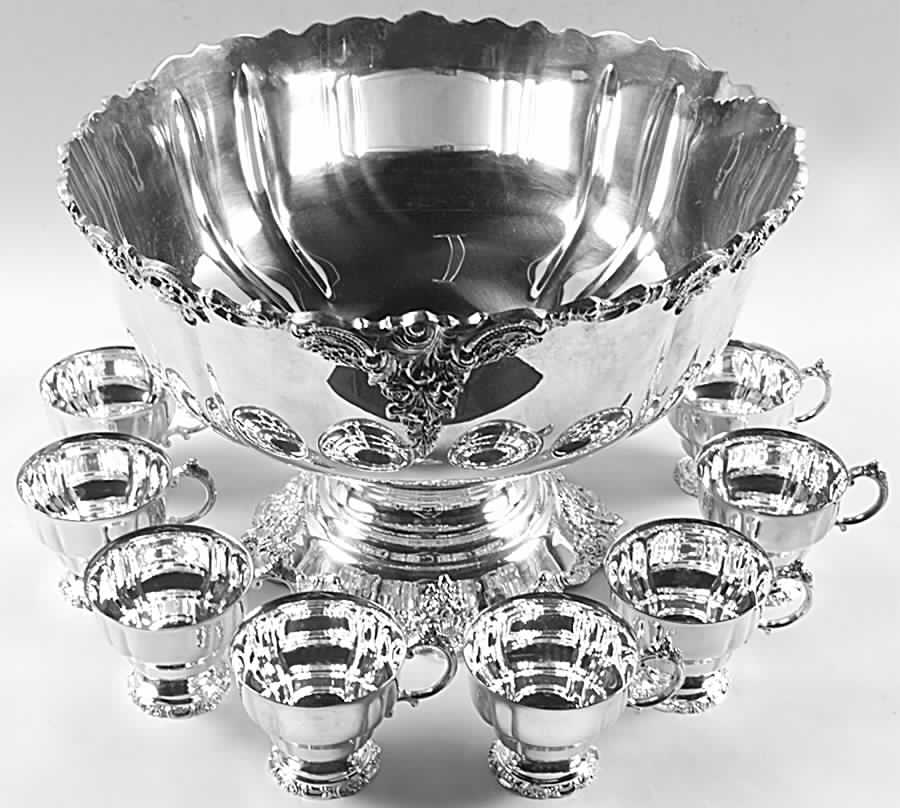 Baroque (Silverplate, Hollowware, Older) Punch Set (Bowl and 12 Cups) by Wallace Silver-1