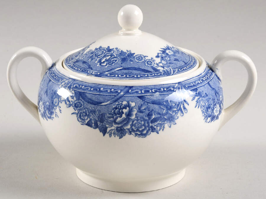 Salem College Blue Sugar Bowl & Lid by Wedgwood-1
