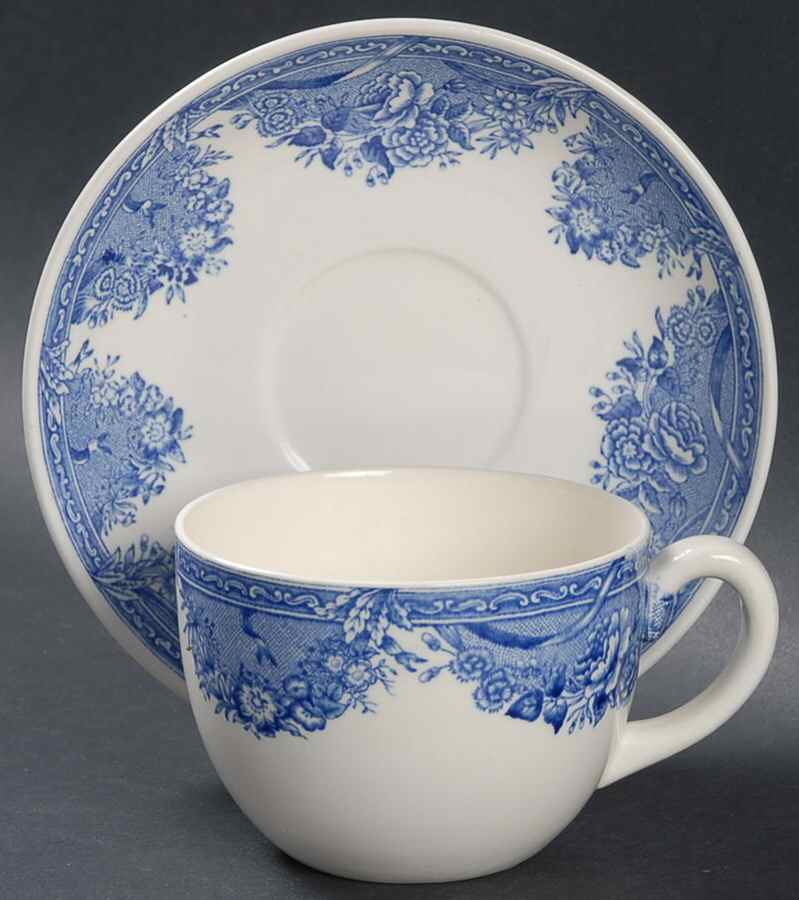 Salem College Blue Flat Cup & Saucer Set by Wedgwood-1
