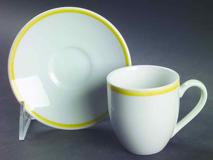 Brasserie Yellow (Band and Verge) Flat Demitasse Cup & Saucer Set by Williams-Sonoma-1