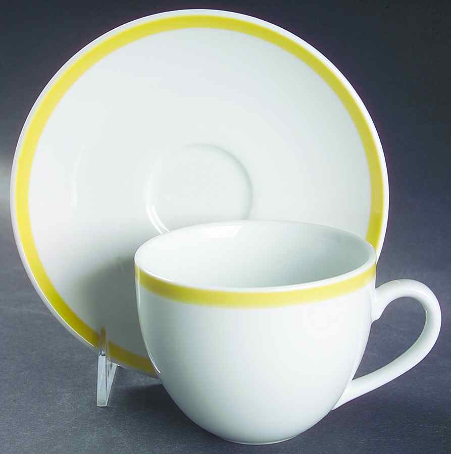 Brasserie Yellow (Band and Verge) Flat Cup & Saucer Set by Williams-Sonoma-1