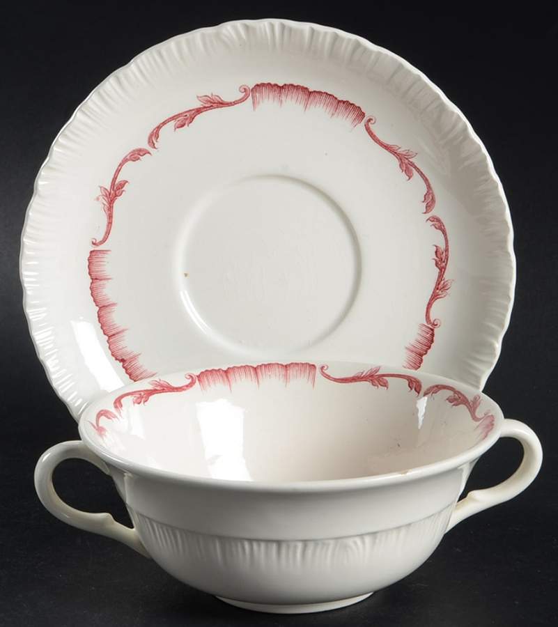 Salvator Red Flat Cream Soup Bowl & Saucer Set by Wedgwood-1
