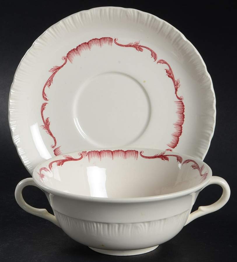 Salvator Red Flat Cream Soup Bowl & Saucer Set by Wedgwood-1