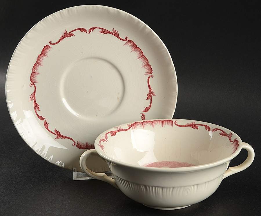 Salvator Red Flat Cream Soup Bowl & Saucer Set by Wedgwood-1