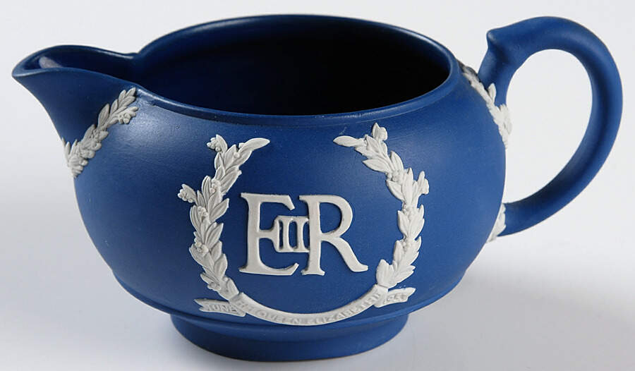 Queen Elizabeth on Royal Blue Jasperware Creamer by Wedgwood-1