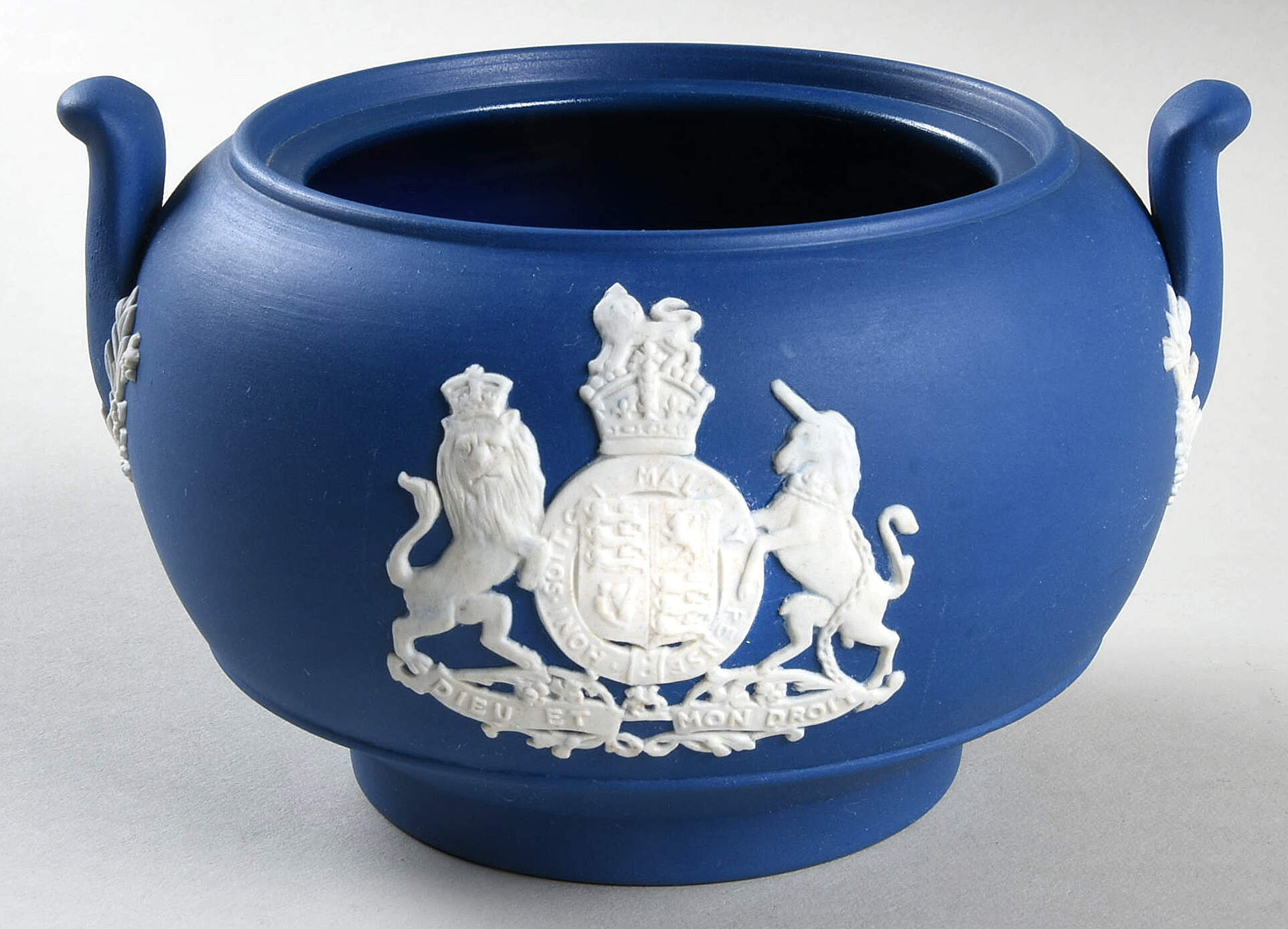 Queen Elizabeth on Royal Blue Jasperware Sugar Bowl No Lid by Wedgwood-1