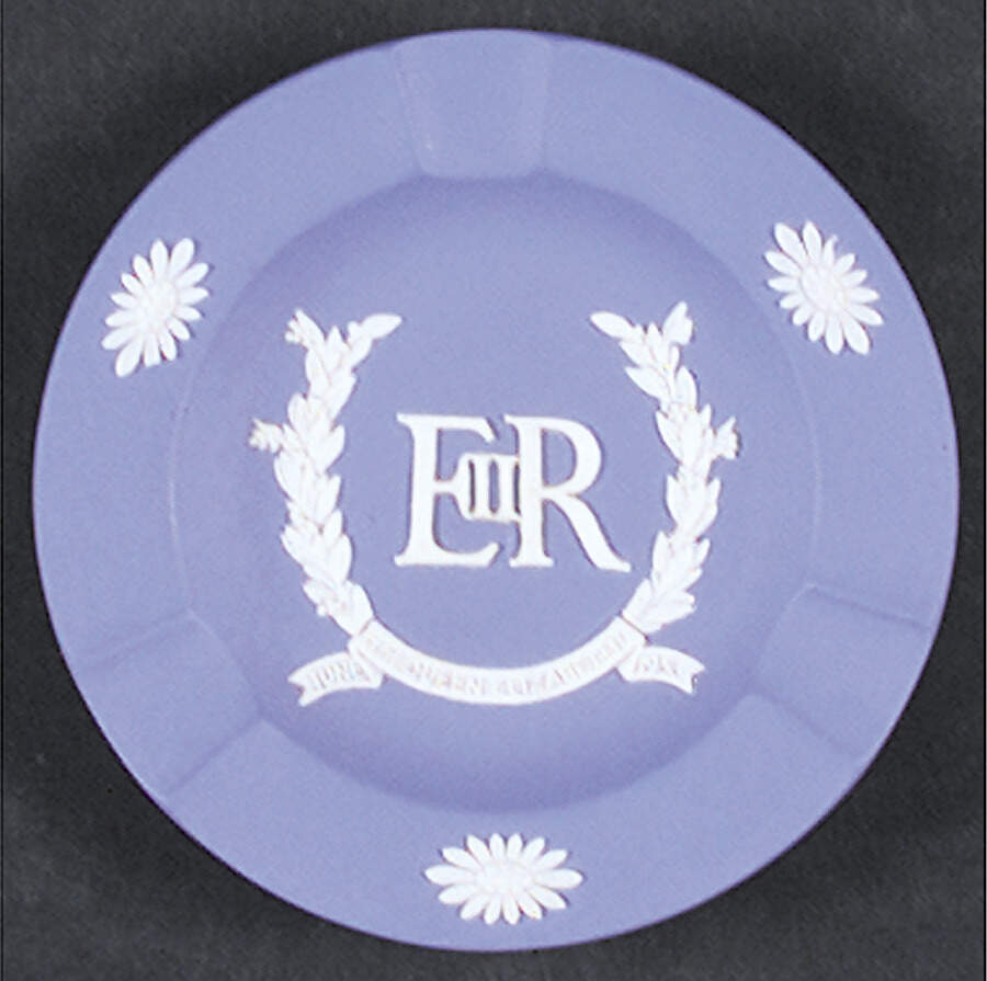 Queen Elizabeth II on Lavender Jasperware 3 Slot Round Ashtray by Wedgwood-1