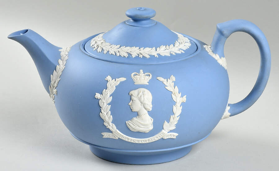 Queen Elizabeth II on Lavender Jasperware Teapot & Lid by Wedgwood-1