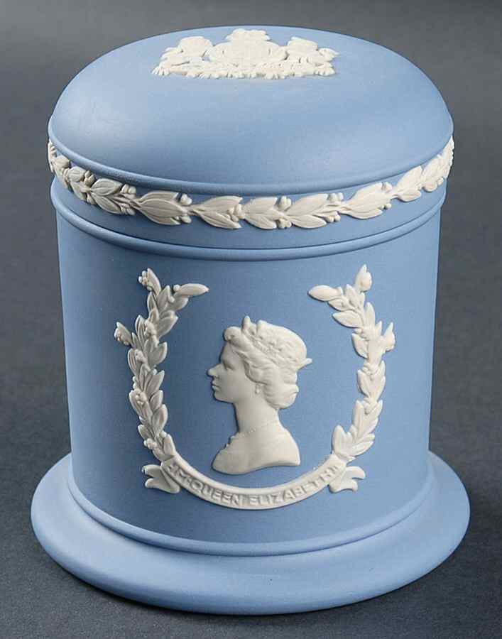 Queen Elizabeth II on Lavender Jasperware Cigarette Jar & Lid by Wedgwood-1