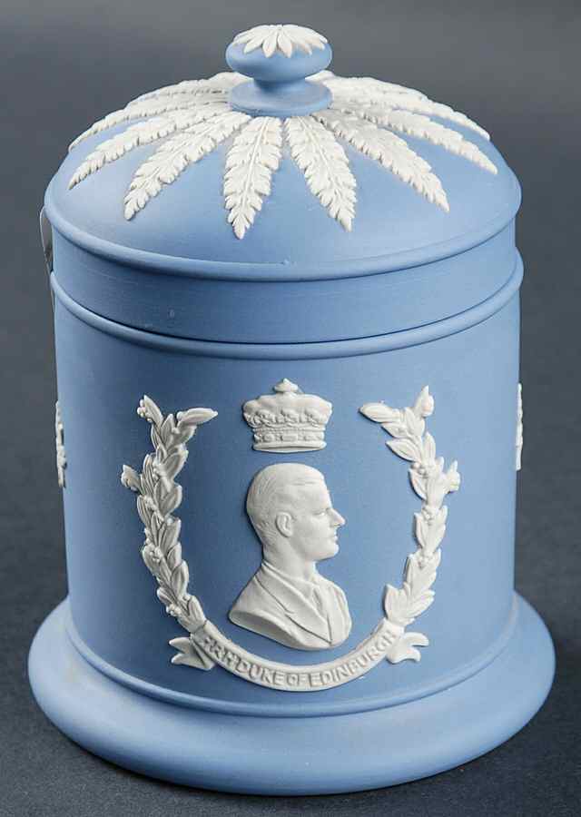 Queen Elizabeth II on Lavender Jasperware Cigarette Jar & Lid by Wedgwood-1
