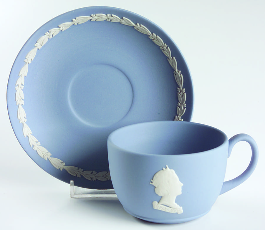 Queen Elizabeth II on Lavender Jasperware Flat Cup & Saucer Set by Wedgwood-1