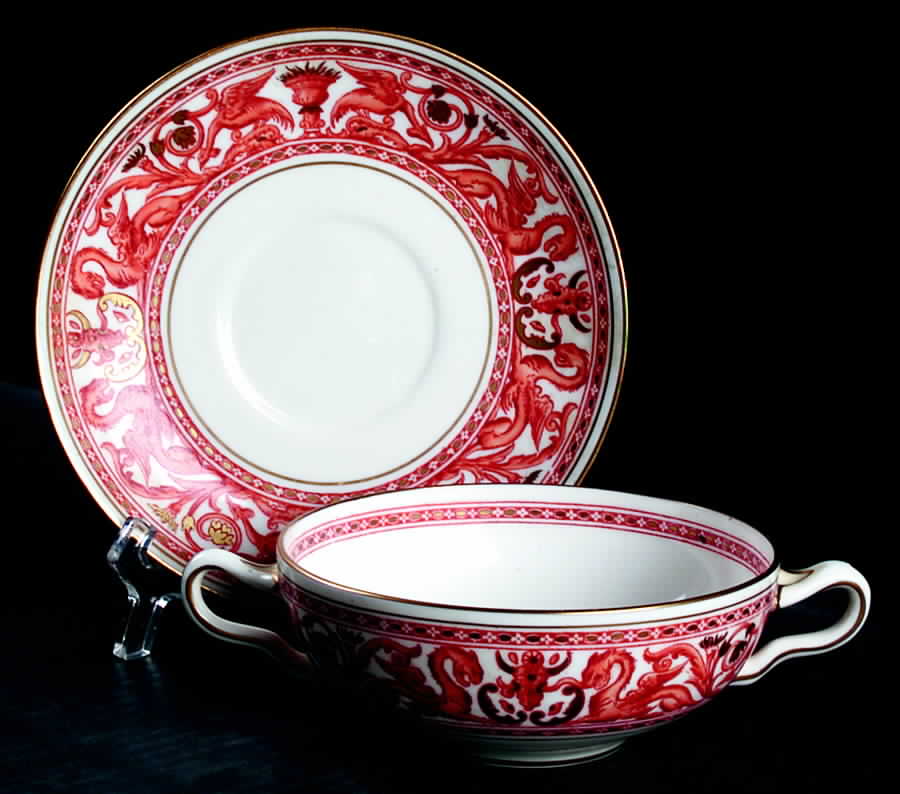 Florentine Red (Gold Accents) Flat Cream Soup Bowl & Saucer Set by Wedgwood-1