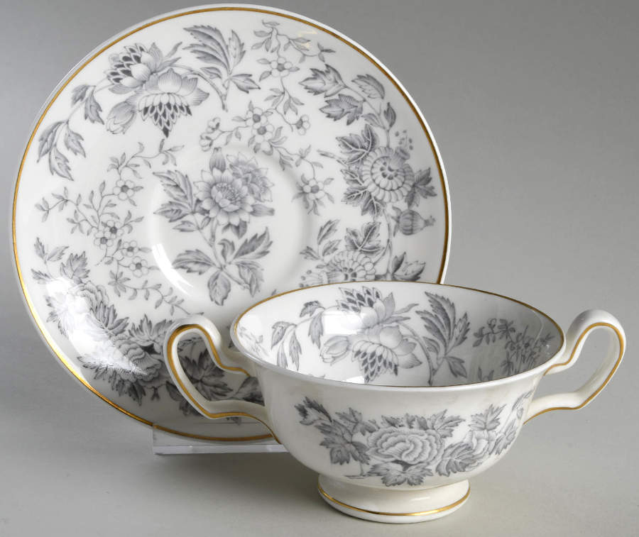 Avon Gray (Gold) Footed Cream Soup Bowl & Saucer Set by Wedgwood-1