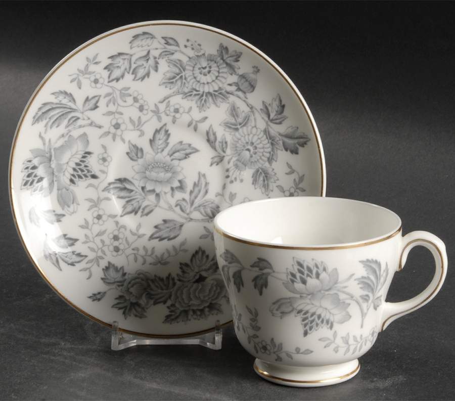 Avon Gray (Gold) Flat Cup & Saucer Set by Wedgwood-1
