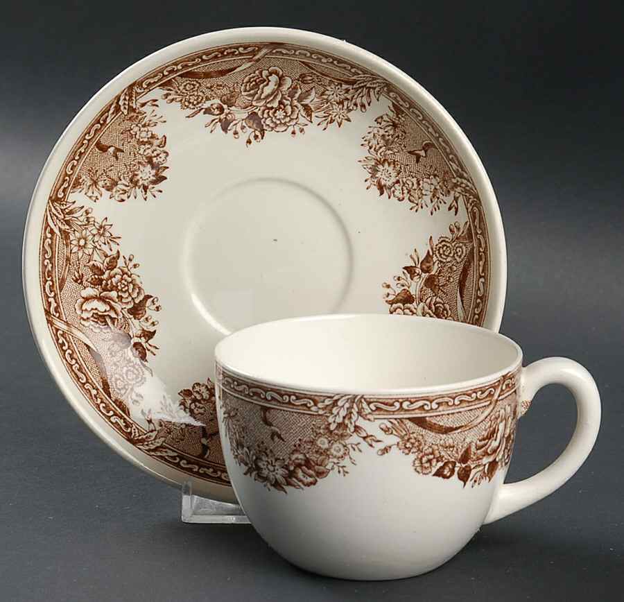 Salem College Brown Flat Cup & Saucer Set by Wedgwood-1