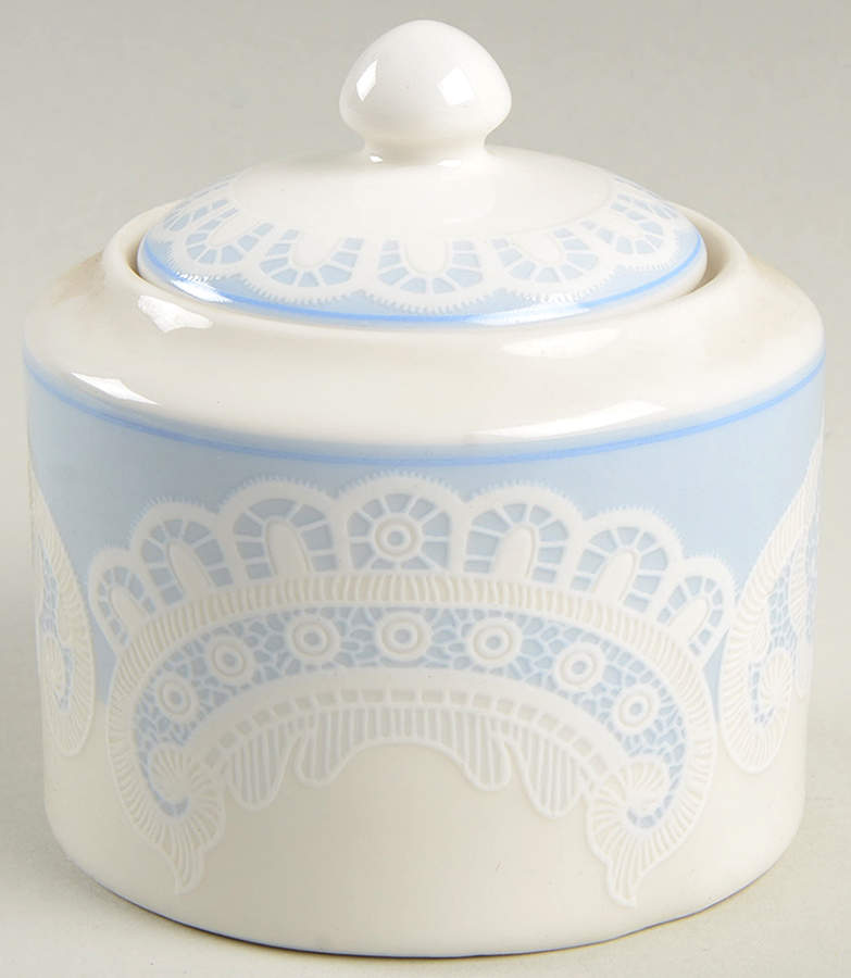 Queen Anne's Lace Blue Sugar Bowl & Lid by Westbury Court-1