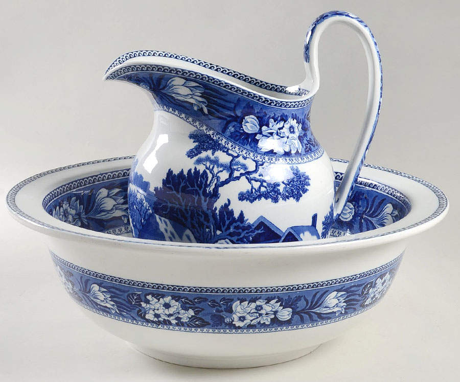Fallow Deer Blue (No Trim) 128 Oz Pitcher and Bowl Set by Wedgwood-1