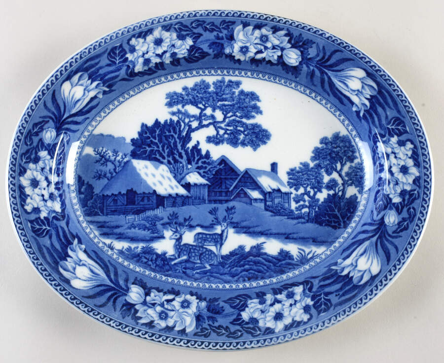 Fallow Deer Blue (No Trim) 12" Oval Serving Platter by Wedgwood-1