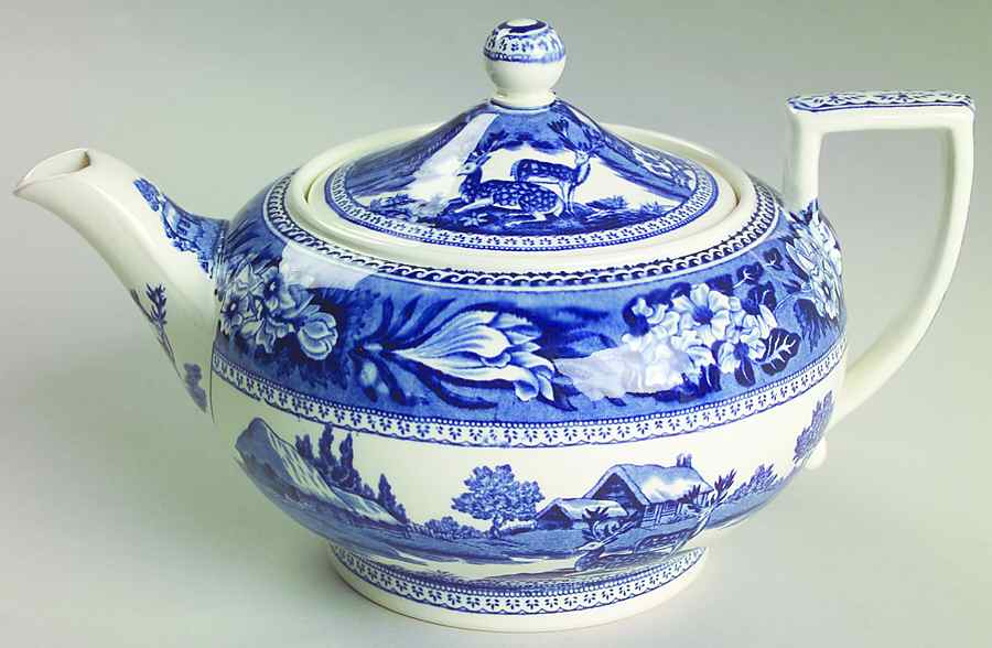 Fallow Deer Blue (No Trim) Teapot & Lid by Wedgwood-1