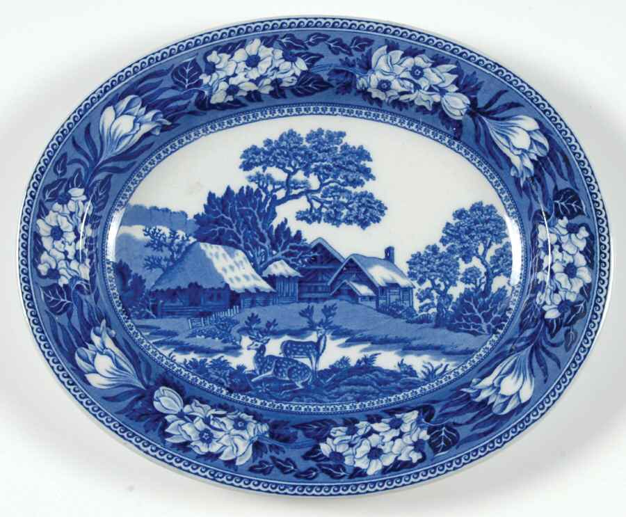 Fallow Deer Blue (No Trim) 9" Oval Serving Platter by Wedgwood-1